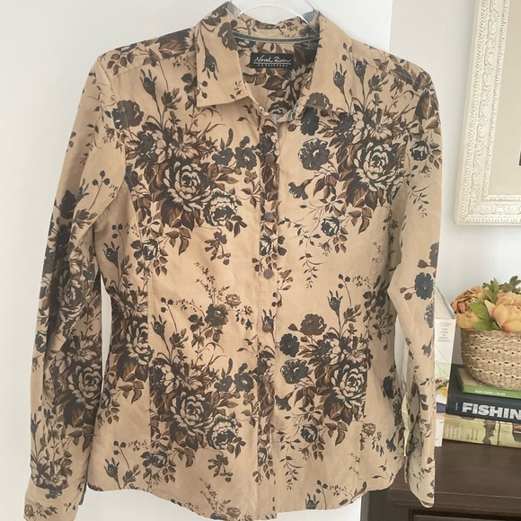 North River Outfitters button up floral long sleeve brown neutral size medium - Picture 4 of 9